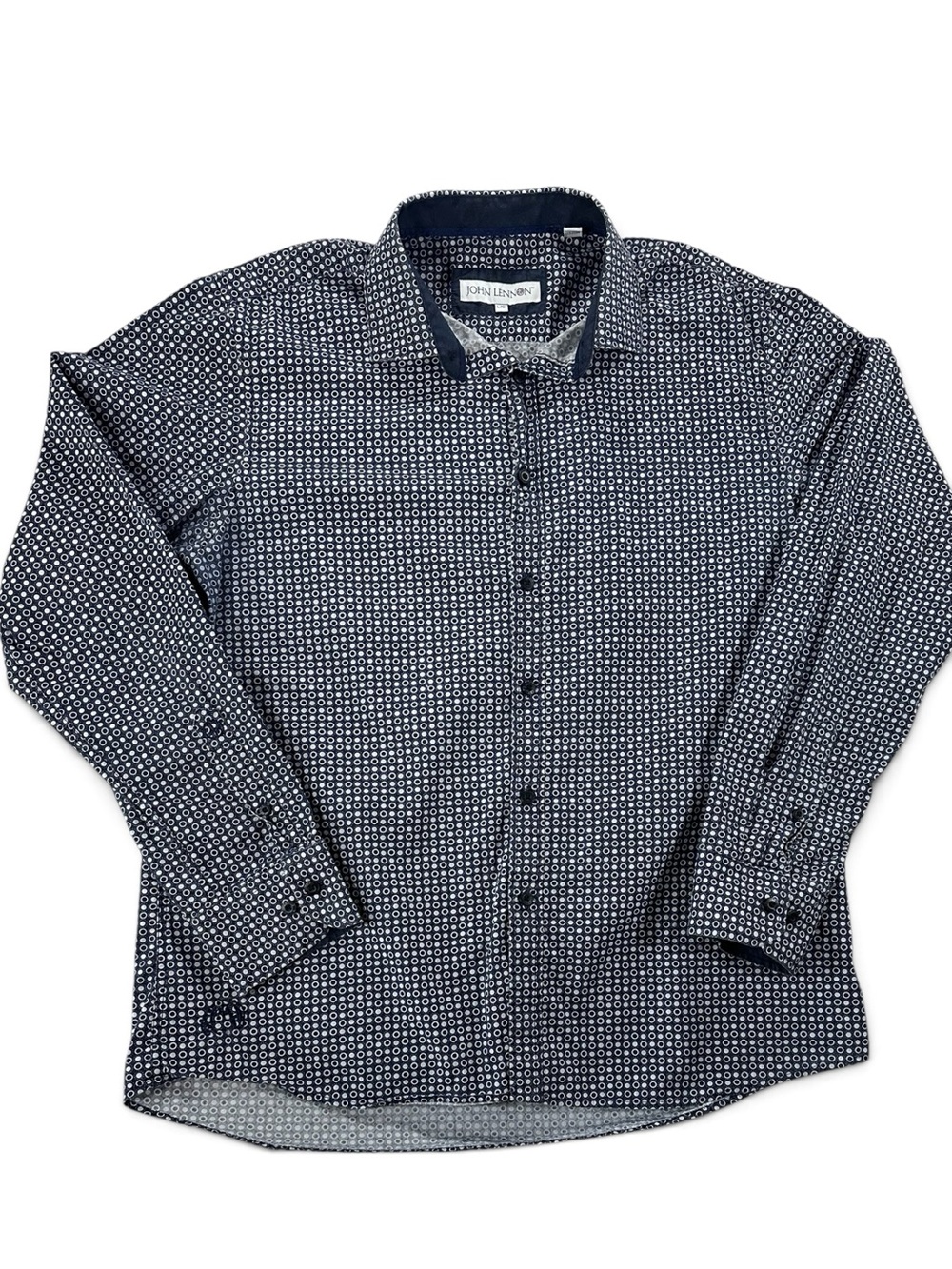 John Lennon Navy Geometric Print Long-Sleeve Shirt Mens Large